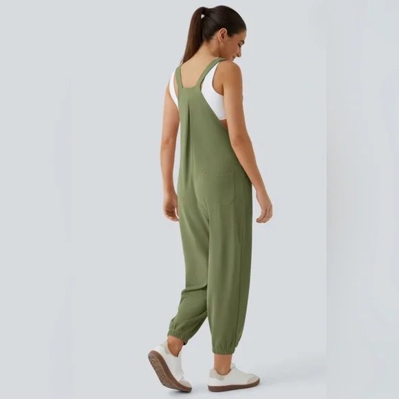 NWT Halara Casual Joggers Overalls Olive Green Waffle Athleisure Jumpsuit Sz L - Picture 2 of 11